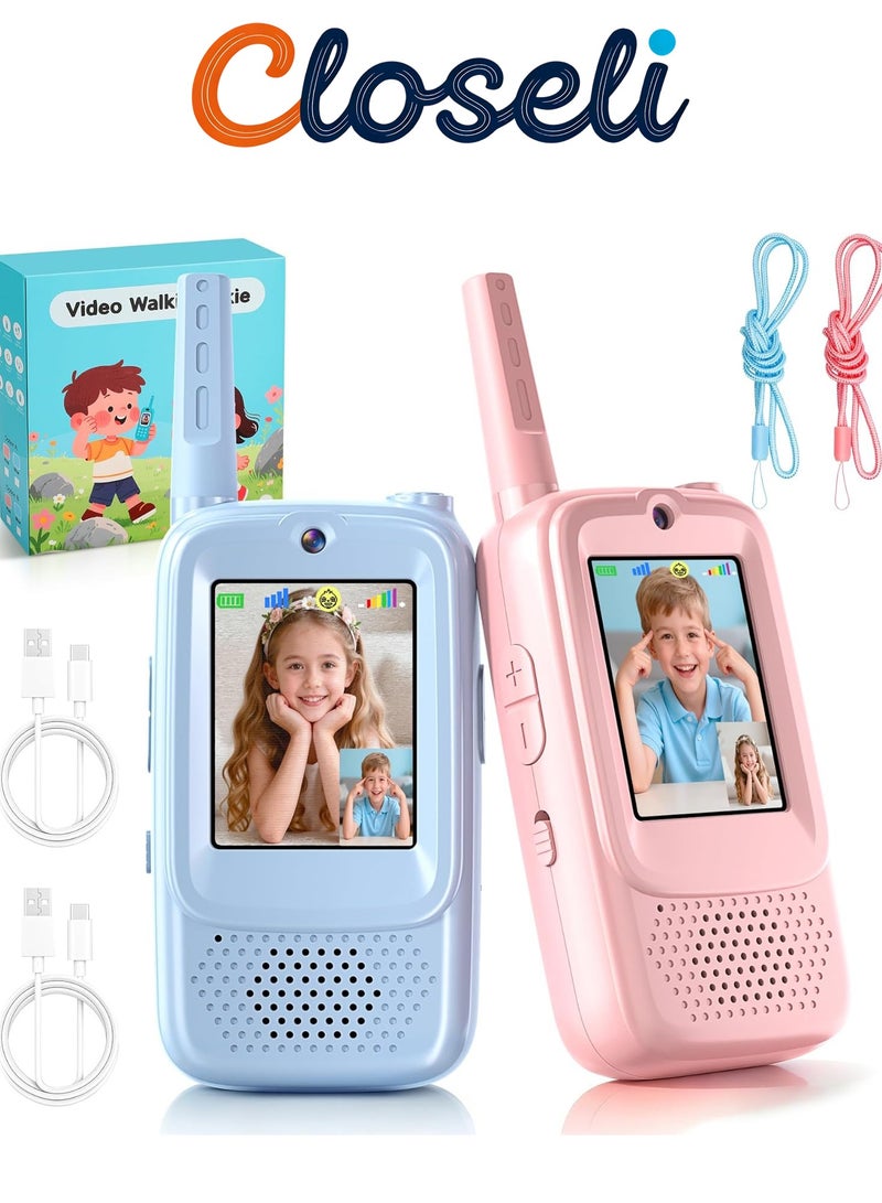 كلوزيلي عبوتان من ألعاب الأطفال الصوتية، جهاز اتصال مرئي قابل لإعادة الشحن، لعبة تواصل، أجهزة تحكم عن بعد لاسلكية، مع مُغير صوت ومحادثة فيديو، عمر بطارية طويل ومدى بعيد، هدية للأولاد والبنات، هدية عيد ميلاد (أزرق ووردي) - Image 1